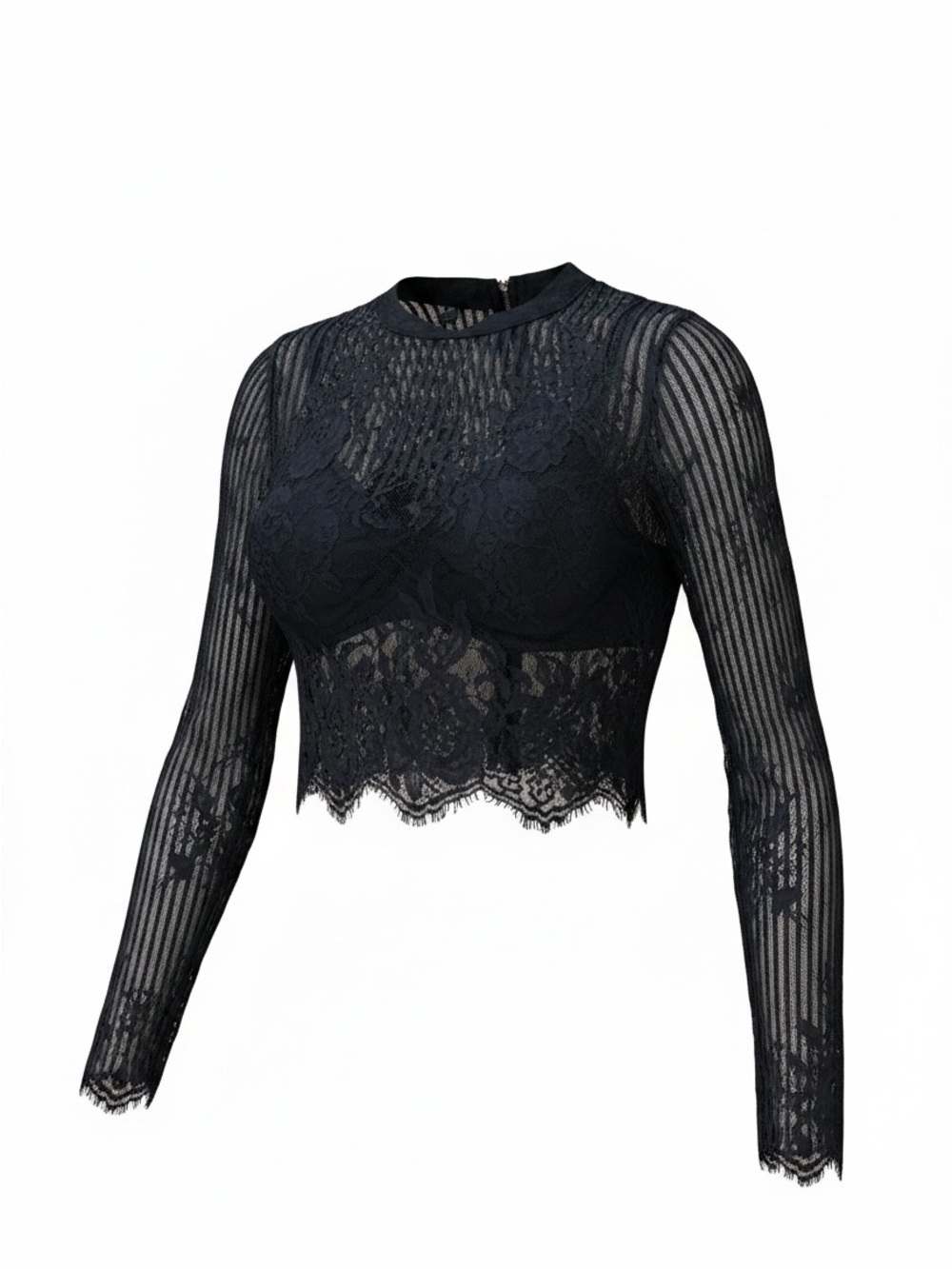 Mind Code Black Lace Long-Sleeve Crop Top